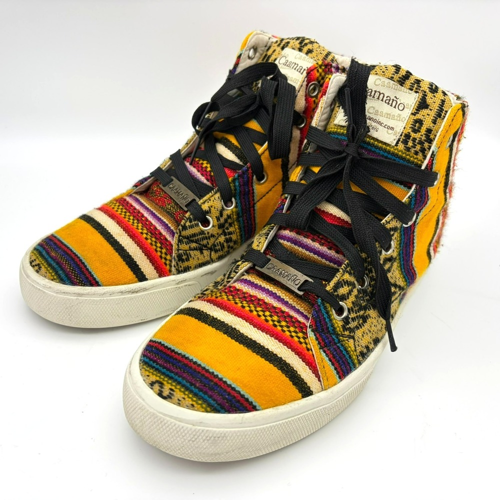 Caamaño‎ Artisan Woven High Top Sneakers Colorful Peruvian Boho Festival W 7